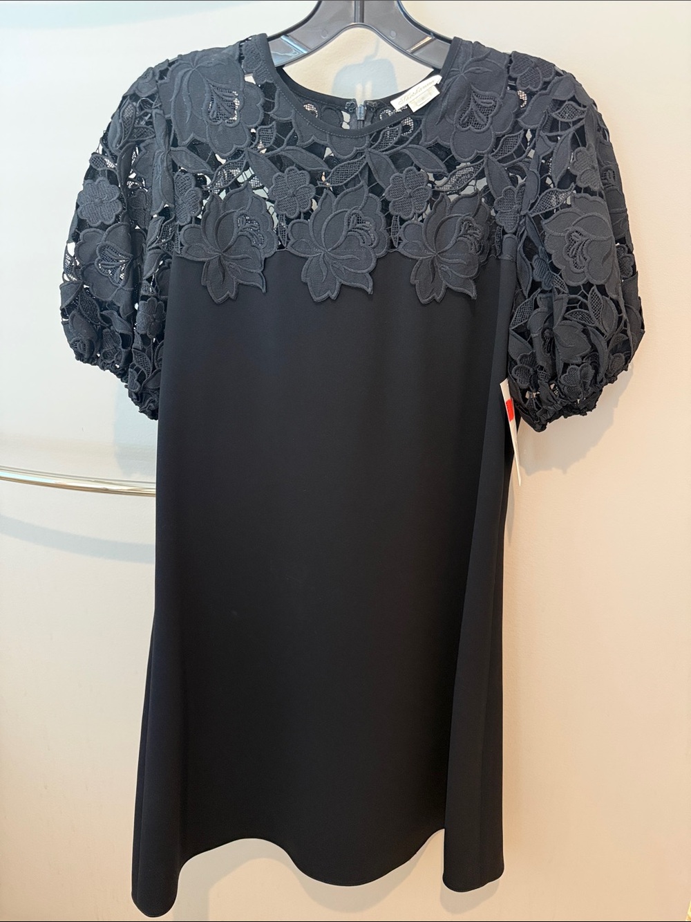 Shoshanna Black Lace-Yoke Puff Sleeve Top